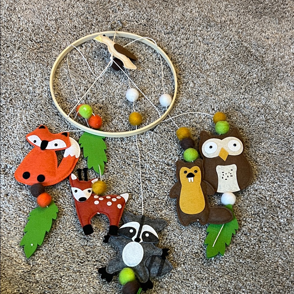 Woodland Friends Felt Baby Mobile - Brown, Orange, Green